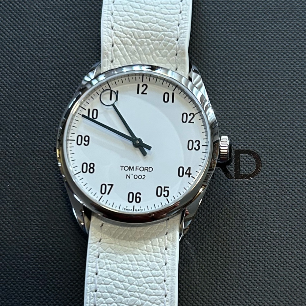 Tom Ford Watch With 38mm White Face & White Leather Band